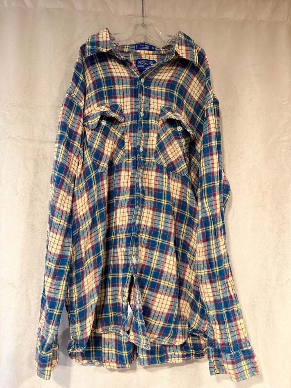 Pendleton Clark Shirt Men's Long Sleeve Plaid Linen Blend Button Up Size Large